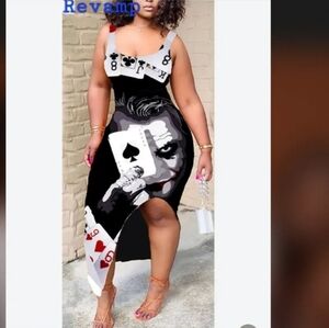 Black and White Playing Card Midi Skirt
